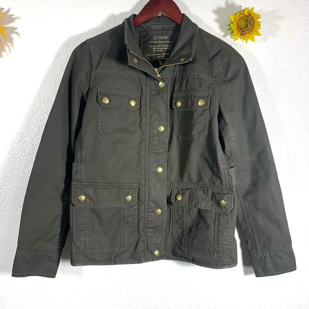 J. Crew Resin Coated Twill Field Olive Green Jacket XS Women’s
